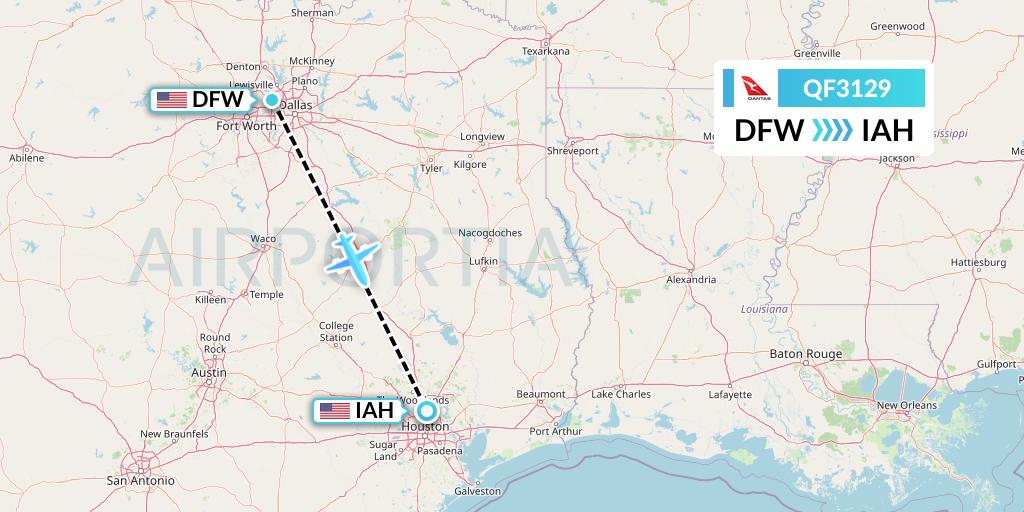 QF3129 Qantas Flight Map: Dallas to Houston