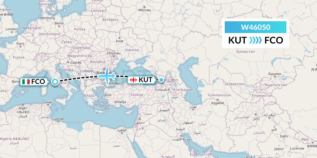 W46050 Wizz Air Malta Flight Map: Kutaisi to Rome
