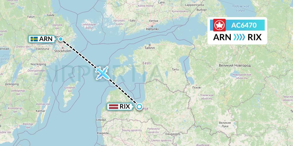 AC6470 Air Canada Flight Map: Stockholm to Riga
