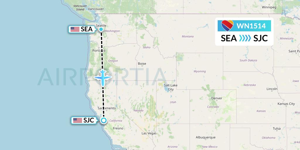 WN1514 Southwest Airlines Flight Map: Seattle to San Jose