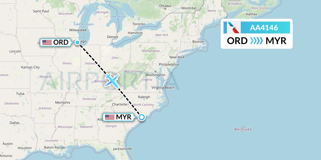 AA4146 American Airlines Flight Map: Chicago to Myrtle Beach