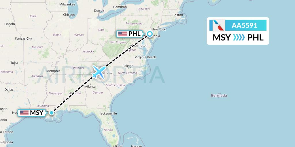 AA5591 American Airlines Flight Map: New Orleans to Philadelphia