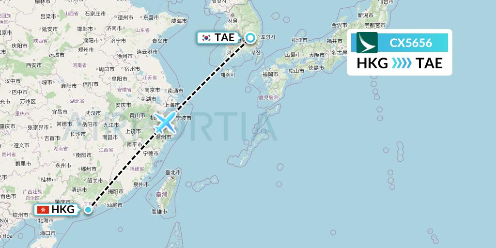 CX5656 Cathay Pacific Flight Map: Hong Kong to Daegu