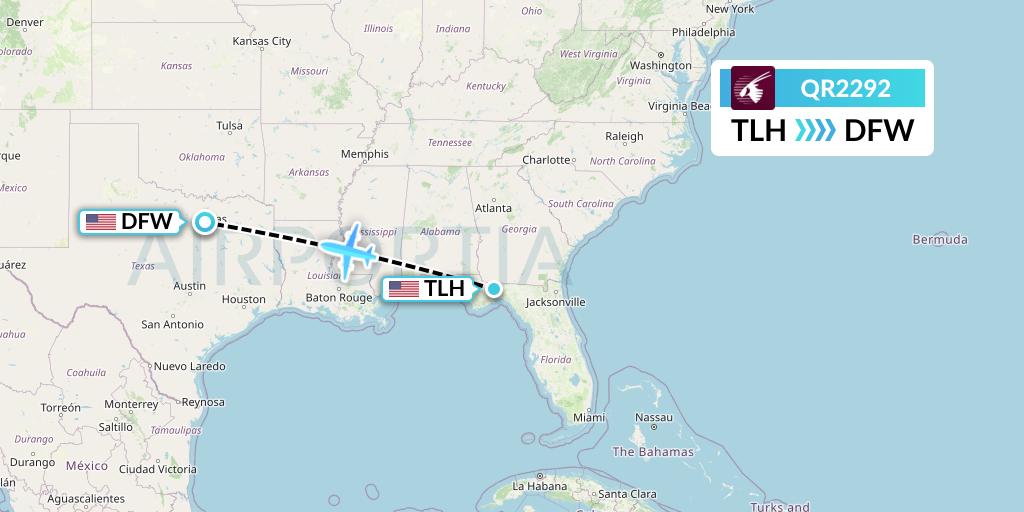 QR2292 Qatar Airways Flight Map: Tallahassee to Dallas