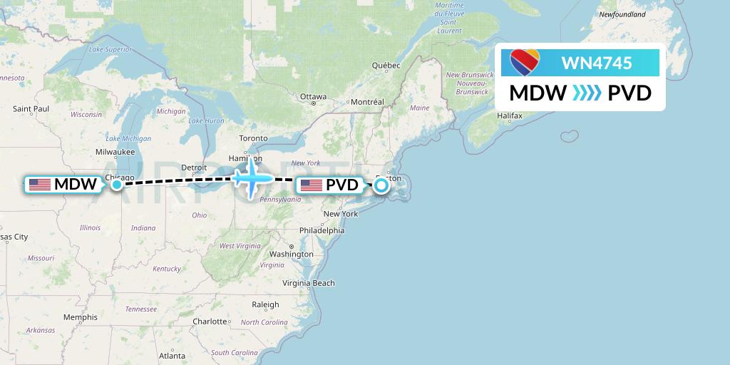 WN4745 Southwest Airlines Flight Map: Chicago to Providence