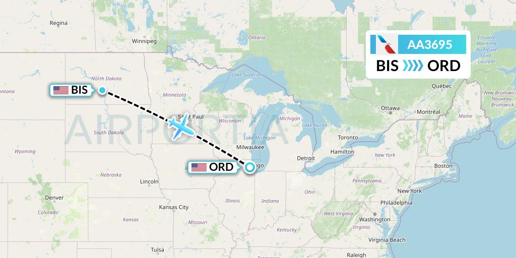 AA3695 American Airlines Flight Map: Bismarck to Chicago