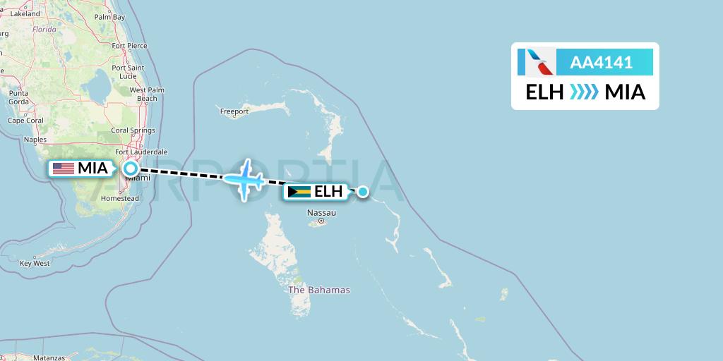 AA4141 American Airlines Flight Map: North Eleuthera to Miami