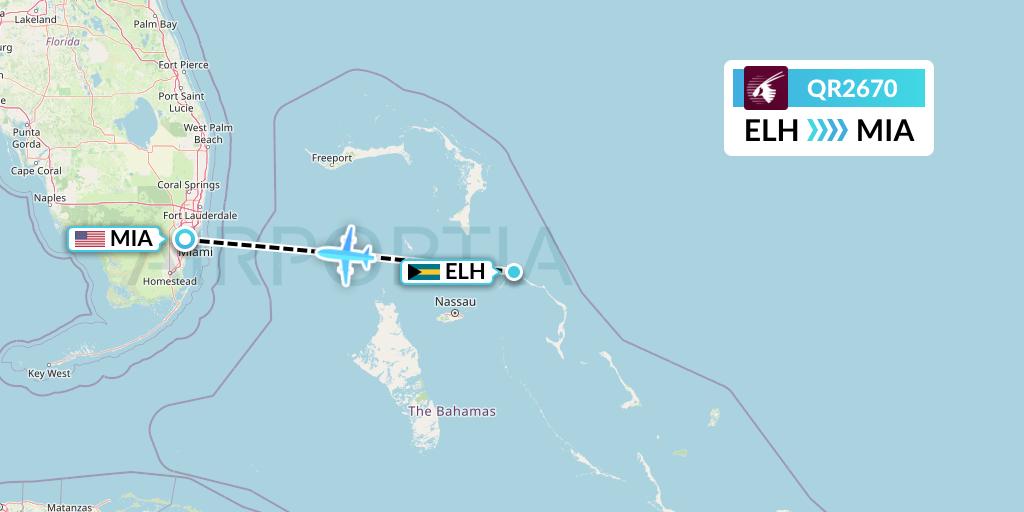 QR2670 Qatar Airways Flight Map: North Eleuthera to Miami