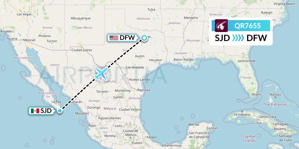 QR7655 Qatar Airways Flight Map: San Jose del Cabo to Dallas