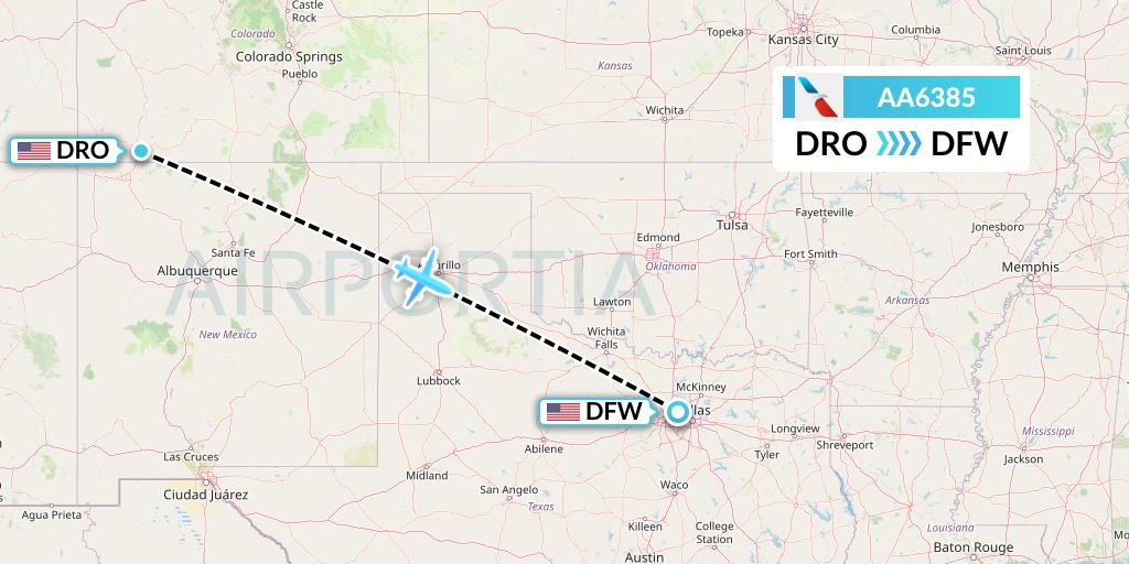 AA6385 American Airlines Flight Map: Durango to Dallas