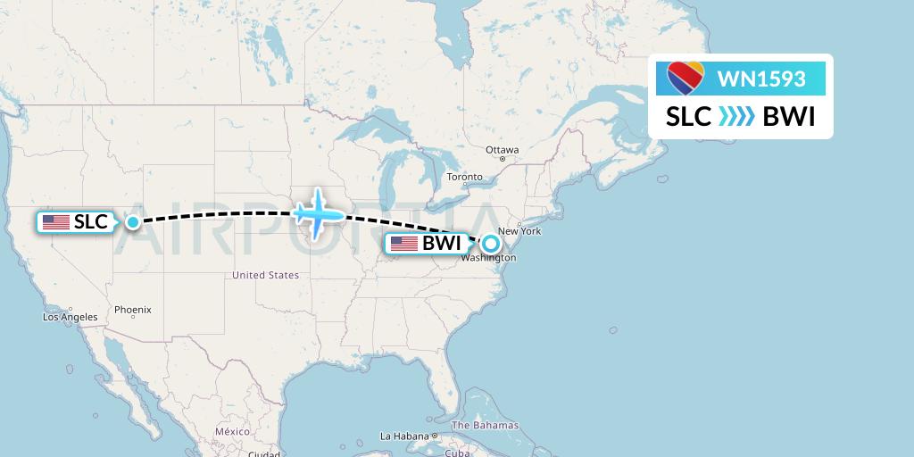 WN1593 Southwest Airlines Flight Map: Salt Lake City to Baltimore