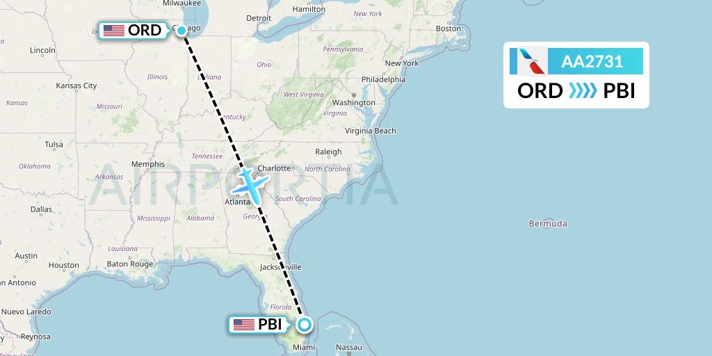 AA2731 American Airlines Flight Map: Chicago to West Palm Beach