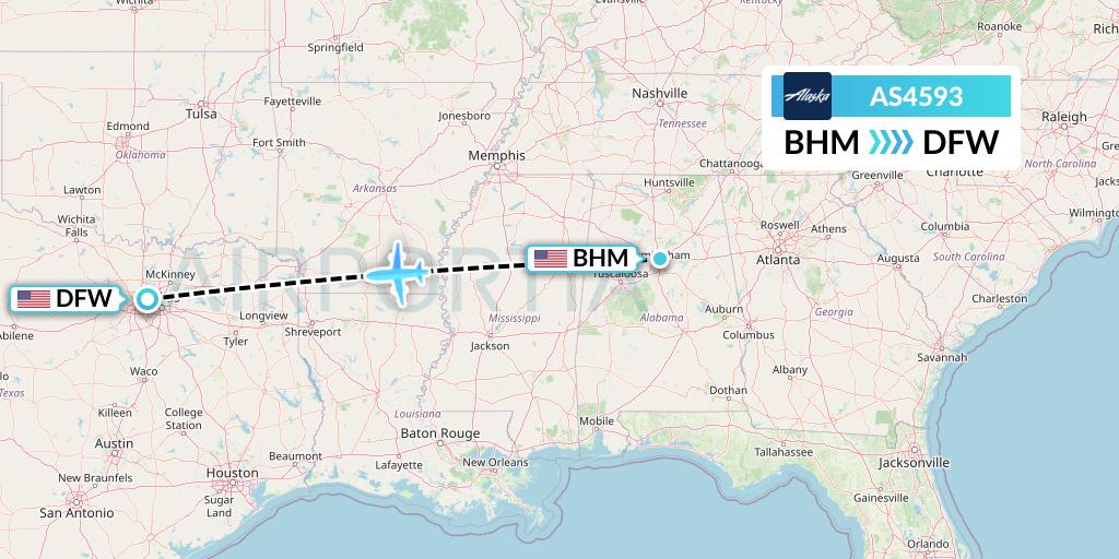 AS4593 Alaska Airlines Flight Map: Birmingham to Dallas