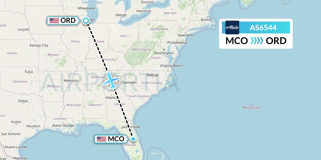 AS6544 Alaska Airlines Flight Map: Orlando to Chicago