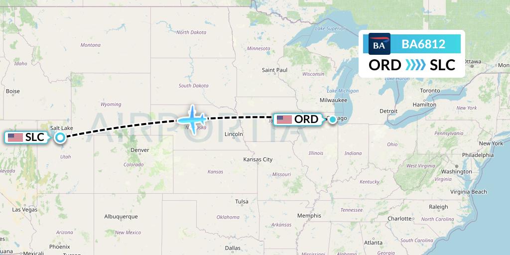 BA6812 British Airways Flight Map: Chicago to Salt Lake City