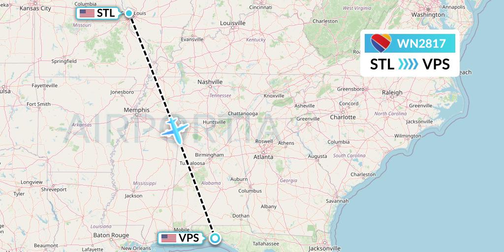 WN2817 Southwest Airlines Flight Map: St. Louis to Valparaiso