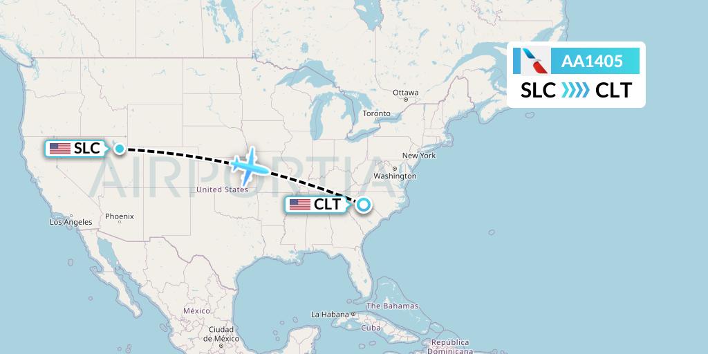 AA1405 American Airlines Flight Map: Salt Lake City to Charlotte