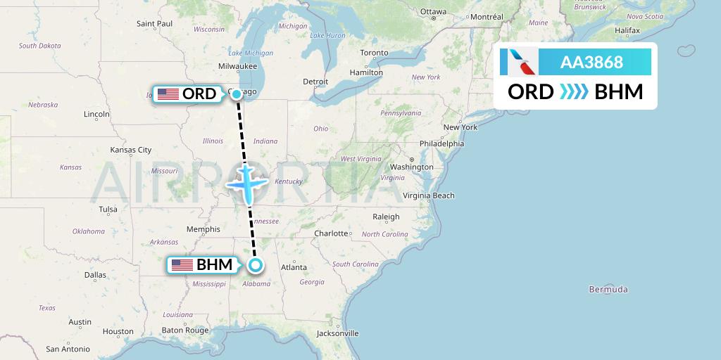 AA3868 American Airlines Flight Map: Chicago to Birmingham