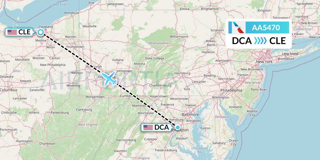 AA5470 American Airlines Flight Map: Washington to Cleveland