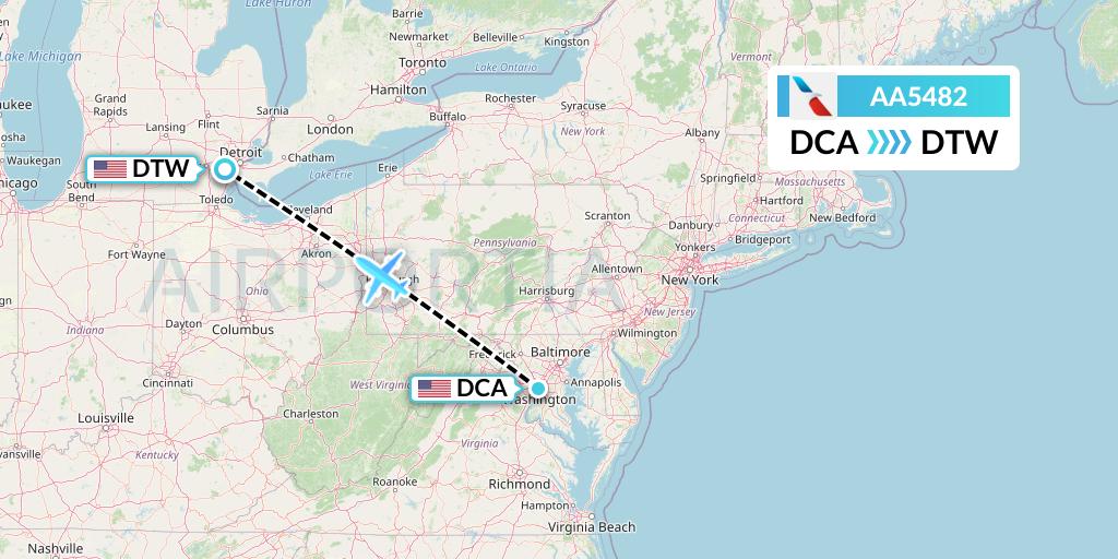 AA5482 American Airlines Flight Map: Washington to Detroit
