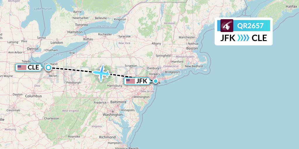 QR2657 Qatar Airways Flight Map: New York to Cleveland