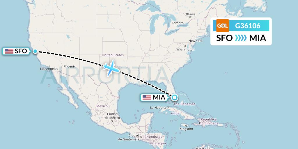 G36106 GOL Transportes Aeros Flight Map: San Francisco to Miami