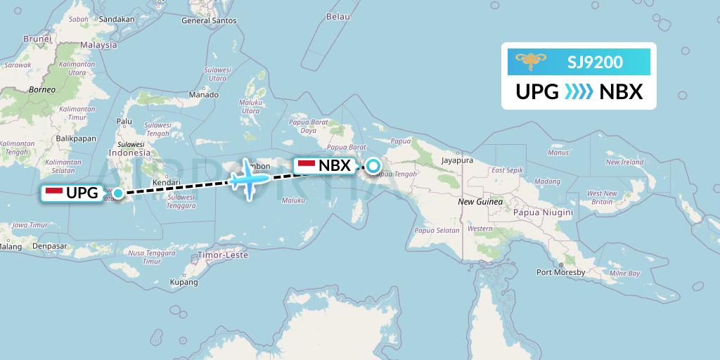 SJ9200 Sriwijaya Air Flight Map: Makassar to Nabire-Papua Island