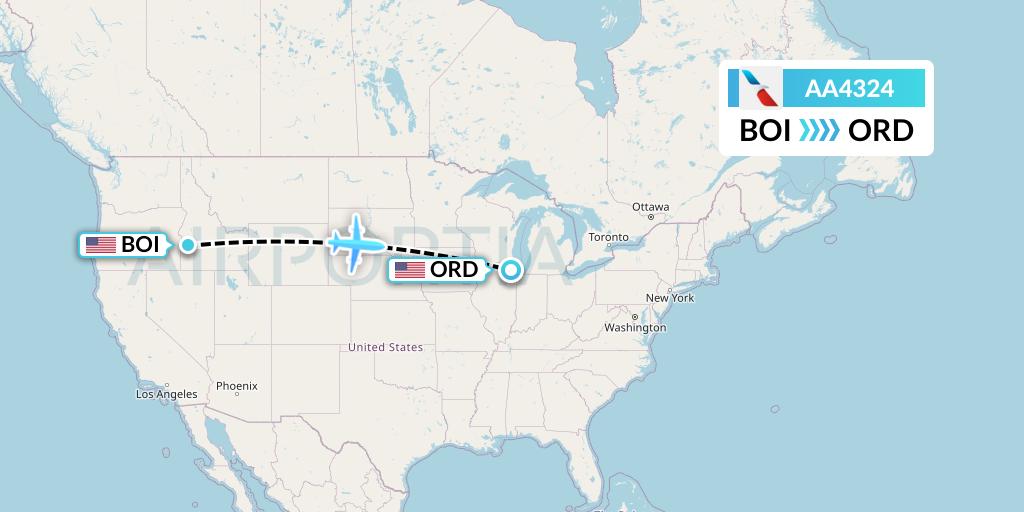 AA4324 American Airlines Flight Map: Boise to Chicago