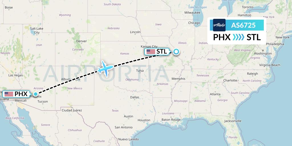 AS6725 Alaska Airlines Flight Map: Phoenix to St. Louis