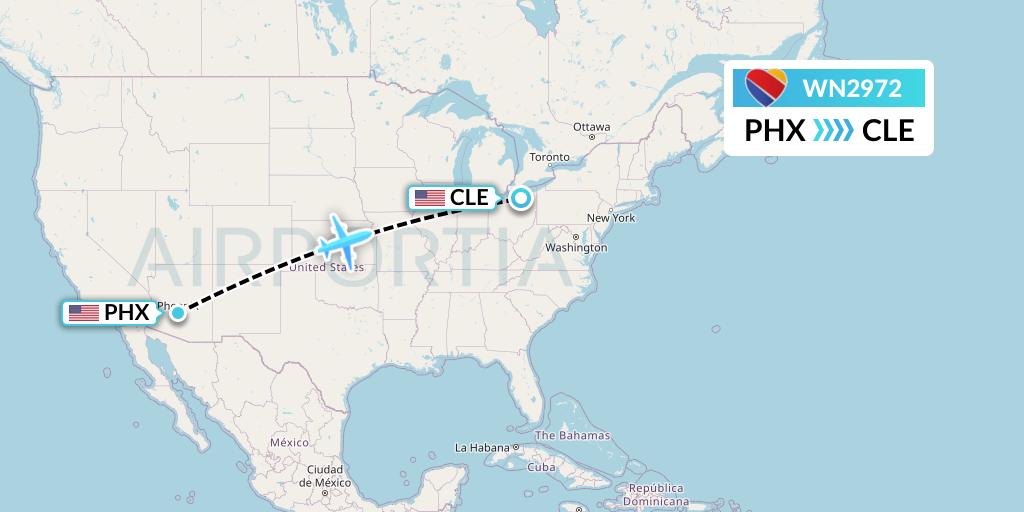 WN2972 Southwest Airlines Flight Map: Phoenix to Cleveland