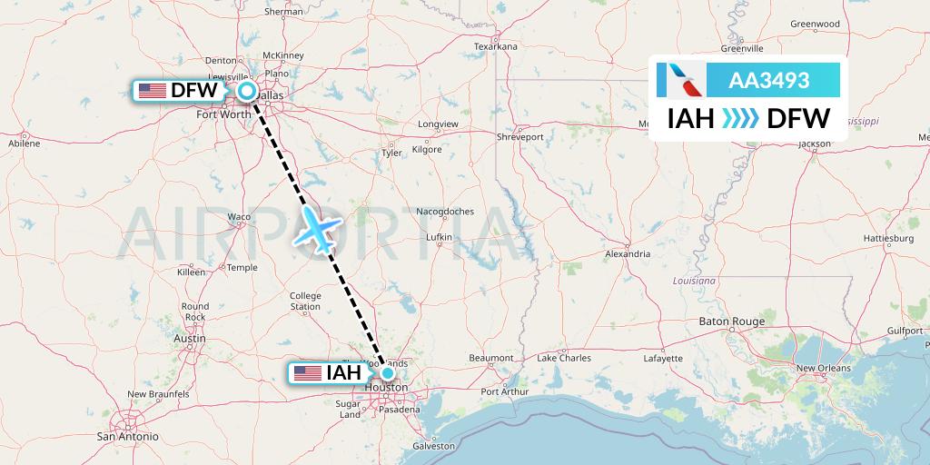 AA3493 American Airlines Flight Map: Houston to Dallas