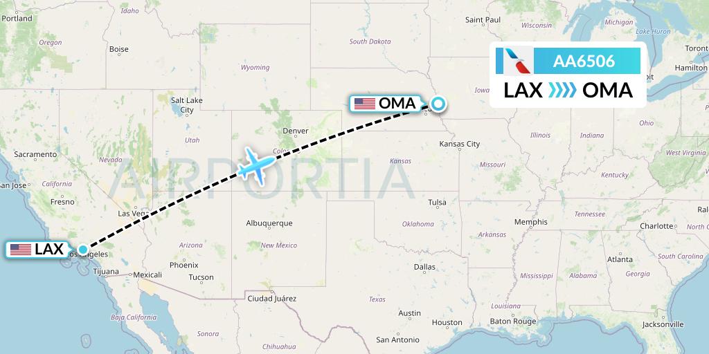 AA6506 American Airlines Flight Map: Los Angeles to Omaha