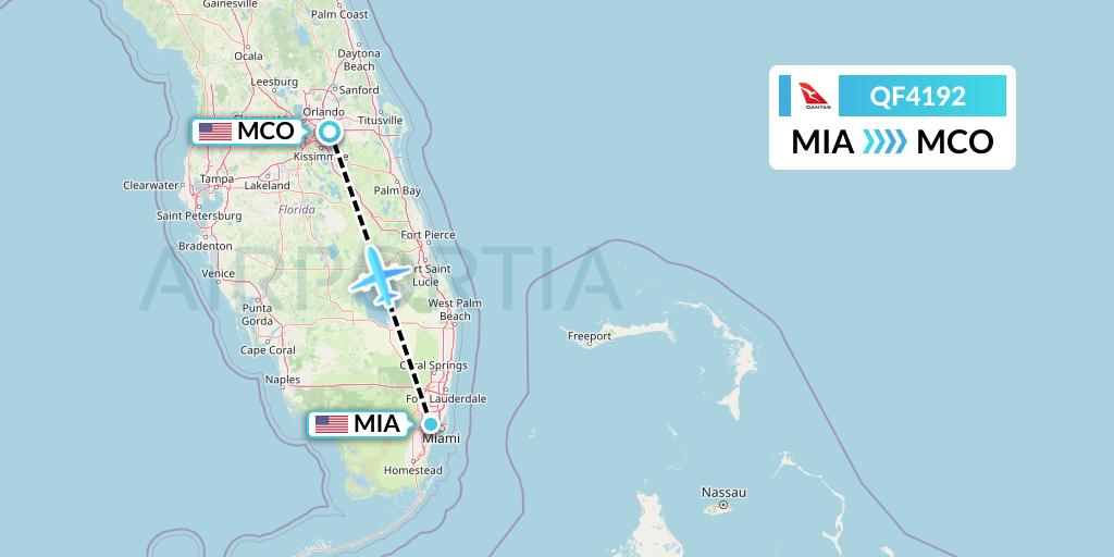 QF4192 Qantas Flight Map: Miami to Orlando