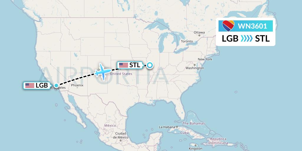 WN3601 Southwest Airlines Flight Map: Long Beach to St. Louis