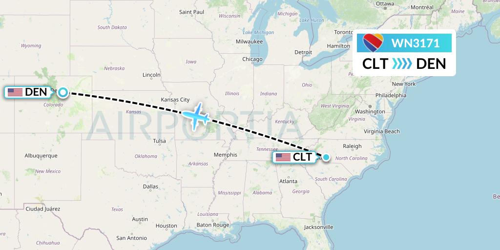 WN3171 Southwest Airlines Flight Map: Charlotte to Denver