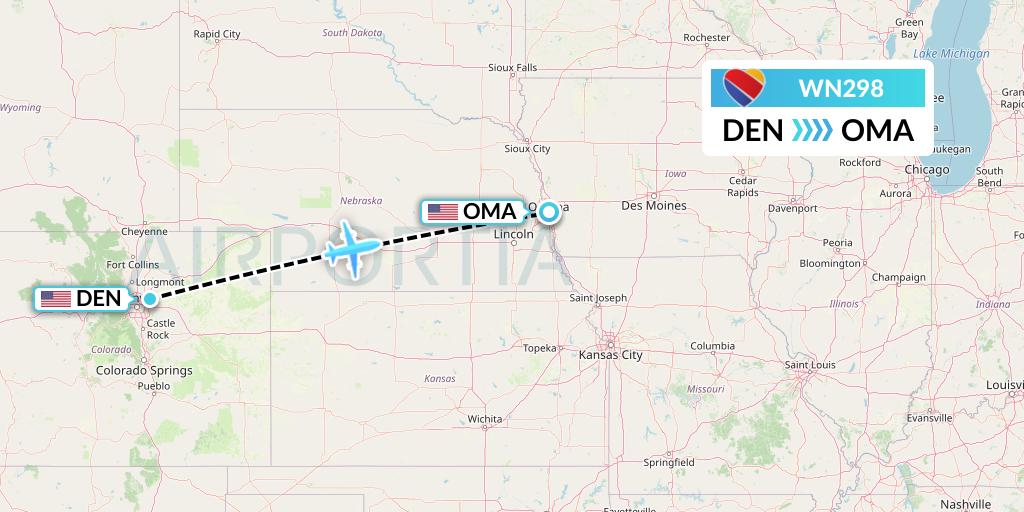 WN298 Southwest Airlines Flight Map: Denver to Omaha