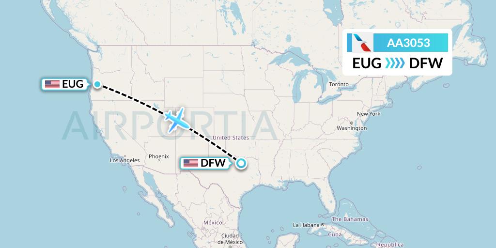 AA3053 American Airlines Flight Map: Eugene to Dallas