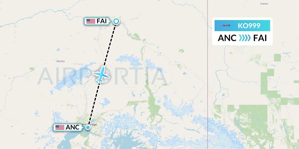 KO999 Komiaviatrans Flight Map: Anchorage to Fairbanks