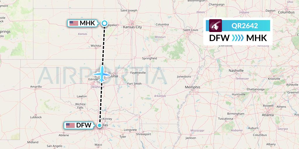 QR2642 Qatar Airways Flight Map: Dallas to Manhattan