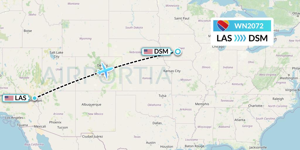WN2072 Southwest Airlines Flight Map: Las Vegas to Des Moines