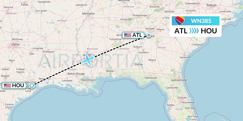 WN385 Southwest Airlines Flight Map: Atlanta to Houston