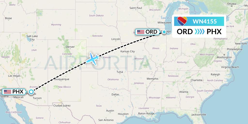 WN4155 Southwest Airlines Flight Map: Chicago to Phoenix