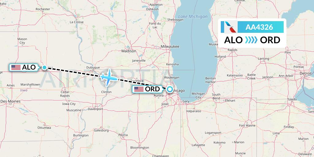 AA4326 American Airlines Flight Map: Waterloo to Chicago