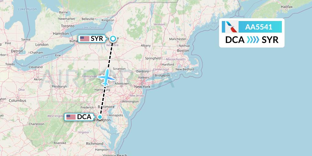 AA5541 American Airlines Flight Map: Washington to Syracuse