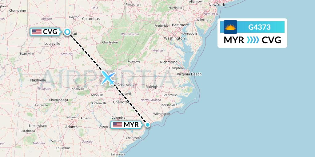 G4373 Allegiant Air Flight Map: Myrtle Beach to Cincinnati