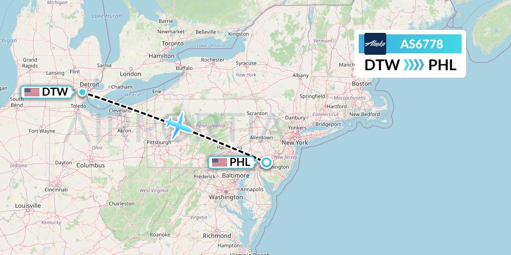 AS6778 Alaska Airlines Flight Map: Detroit to Philadelphia