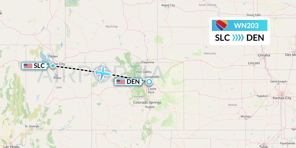 WN203 Southwest Airlines Flight Map: Salt Lake City to Denver