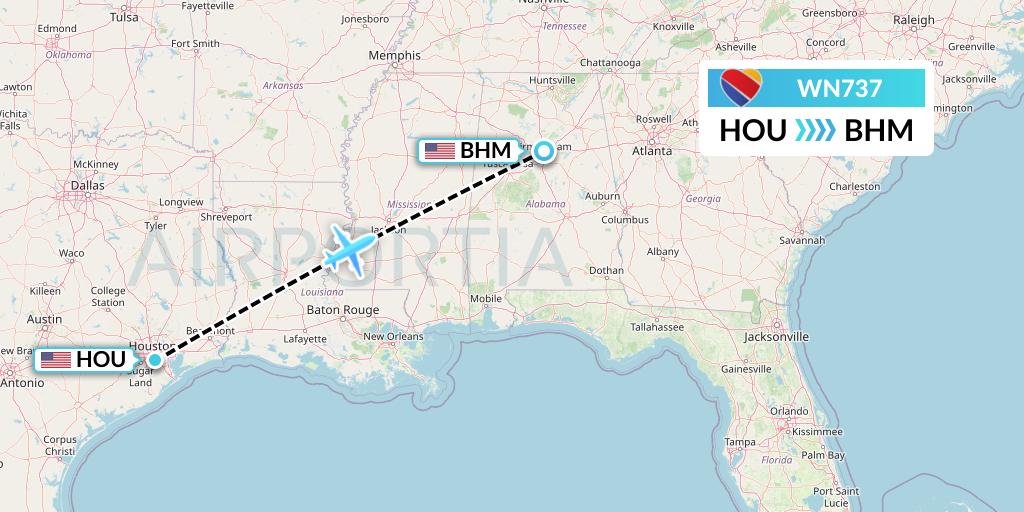 WN737 Southwest Airlines Flight Map: Houston to Birmingham