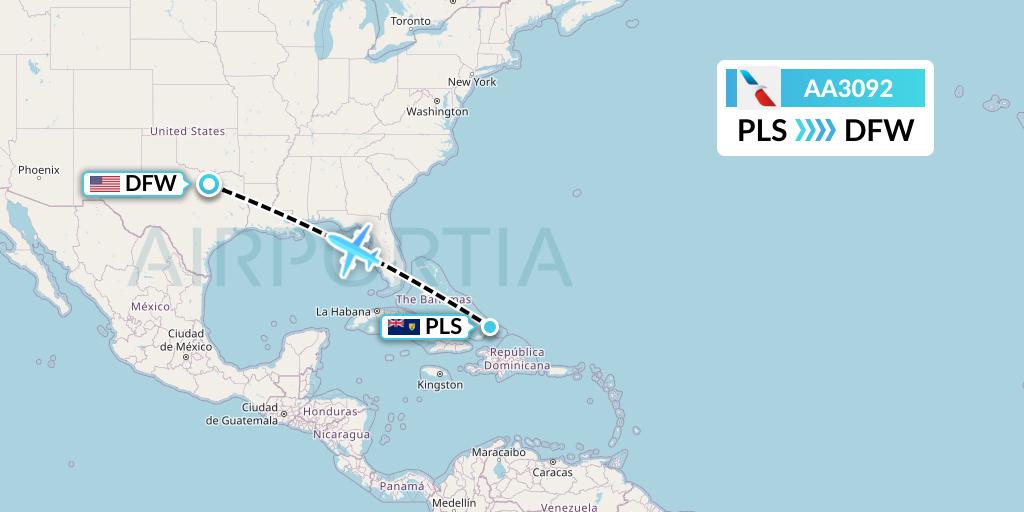 AA3092 American Airlines Flight Map: Providenciales to Dallas