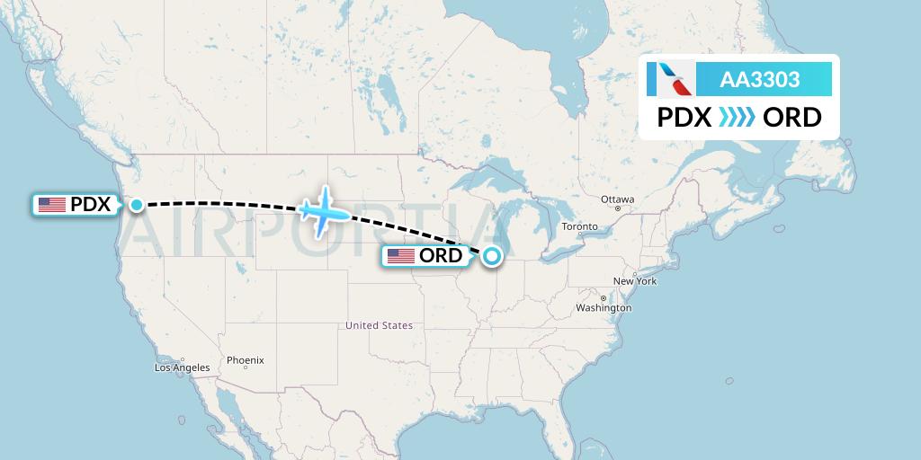 AA3303 American Airlines Flight Map: Portland to Chicago